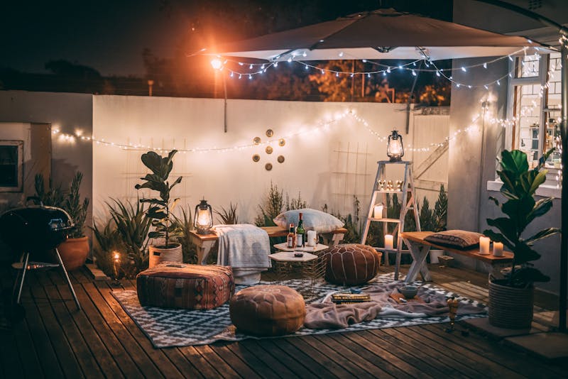 backyard lighting and seating